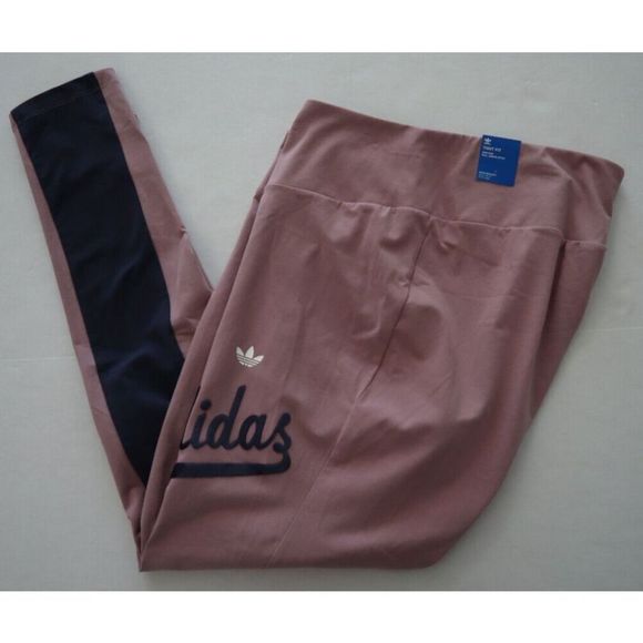 adidas HE7091 Women's Plus Sz 3XL Magic Mauve/Navy Tight Fit High Rise Tights - Picture 8 of 9